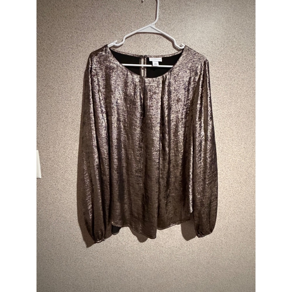 Liz Claiborne Metallic Bronze Long Sleeve Blouse Pleated Keyhole Back XXL